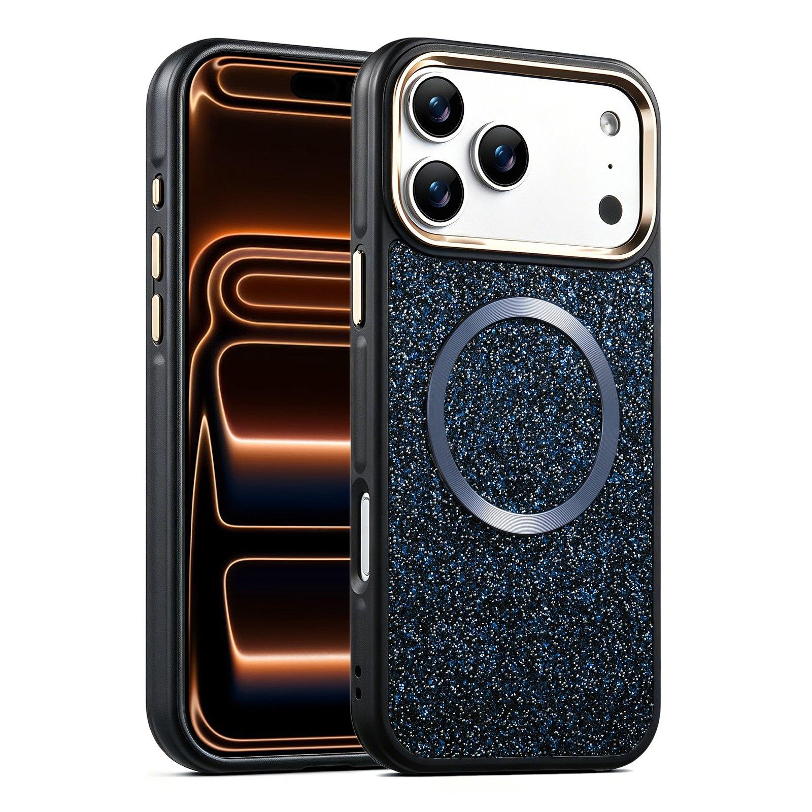Compatible with iPhone 18 Pro & 17 Pro Glitter Airbag Shockproof Magnetic Phone Case - Navy Blue