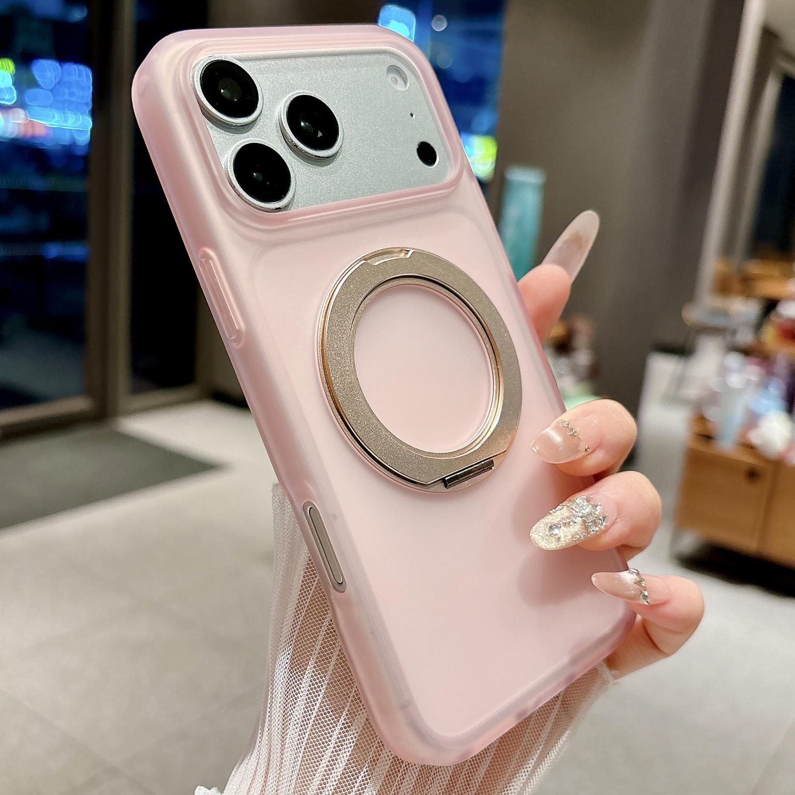 Compatible with iPhone 18 Pro Skin Feel 360 Degrees Rotating Holder PC Dual-Layer TPU Magnetic Phone Case - Pink