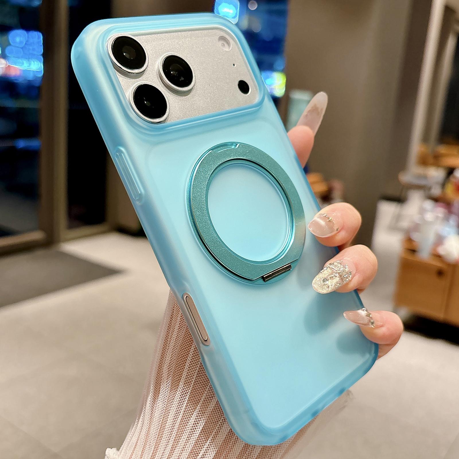 Compatible with iPhone 18 Pro Skin Feel 360 Degrees Rotating Holder PC Dual-Layer TPU Magnetic Phone Case - Blue