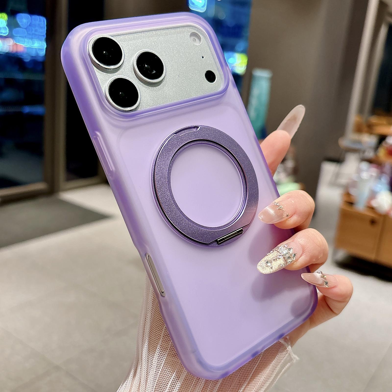 Compatible with iPhone 18 Pro Skin Feel 360 Degrees Rotating Holder PC Dual-Layer TPU Magnetic Phone Case - Purple