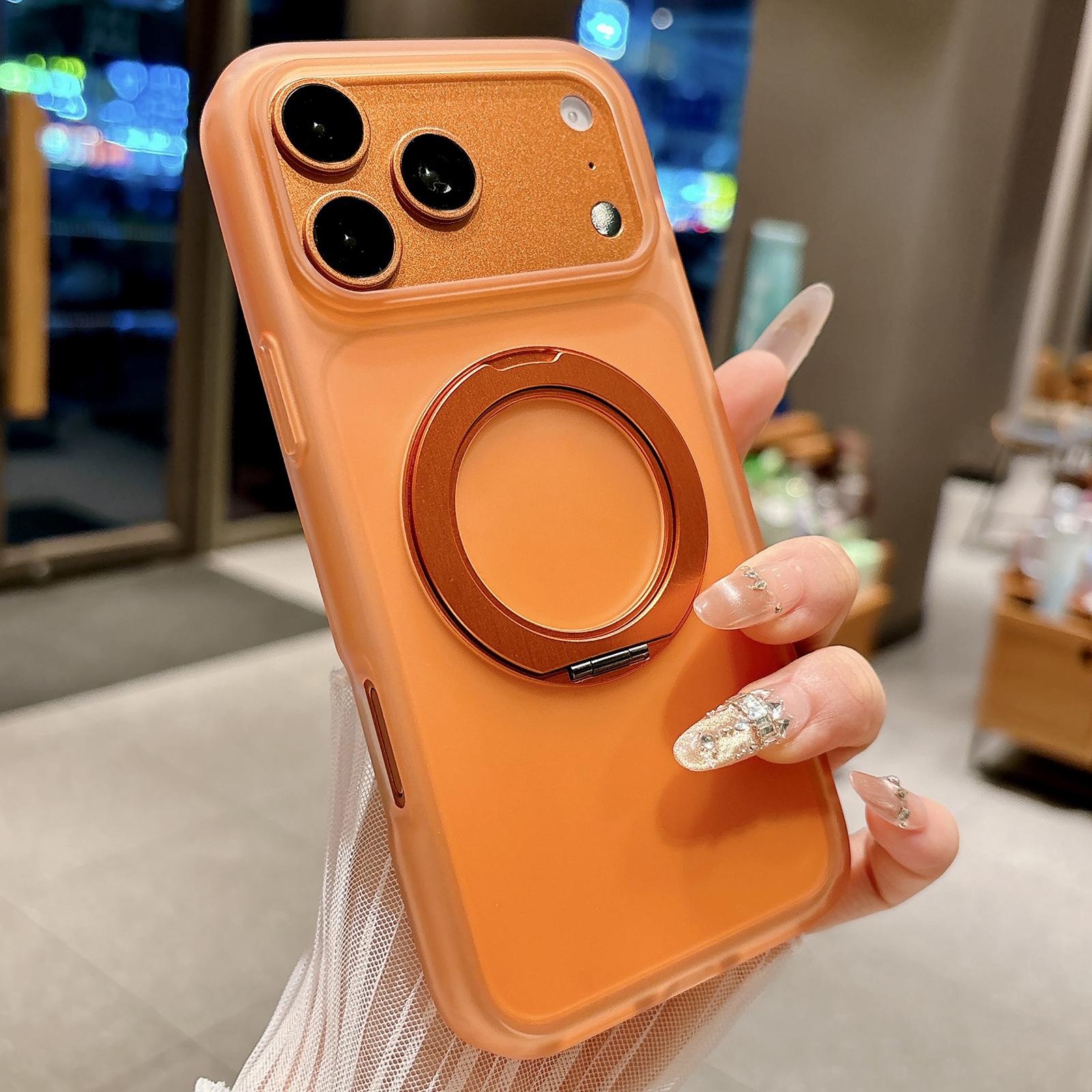 Compatible with iPhone 18 Pro Skin Feel 360 Degrees Rotating Holder PC Dual-Layer TPU Magnetic Phone Case - Orange