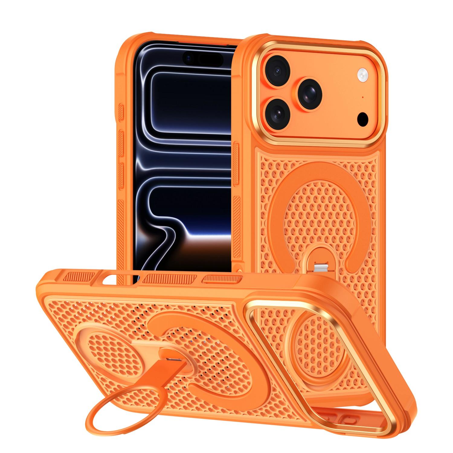 Compatible with iPhone 18 Pro Colorful Hollowed Cooling 360 Degree Rotation Ring Holder Magnetic Phone Case - Orange