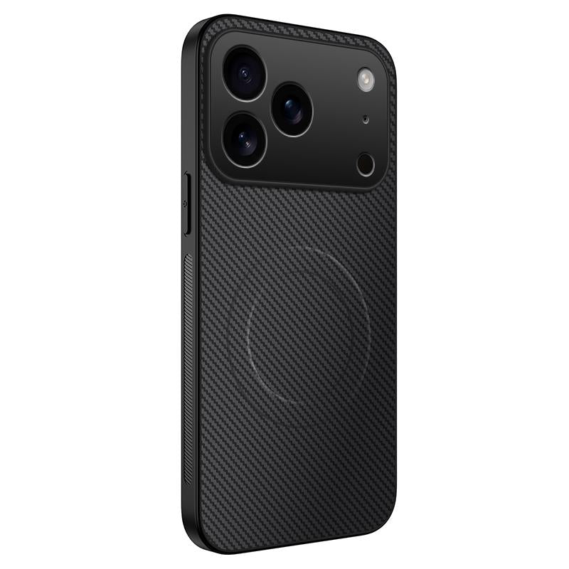 Compatible with iPhone 18 Pro WANLONFENG TQ Series Magnetic Carbon Fiber Texture PC Dual-Layer TPU Phone Case - Black