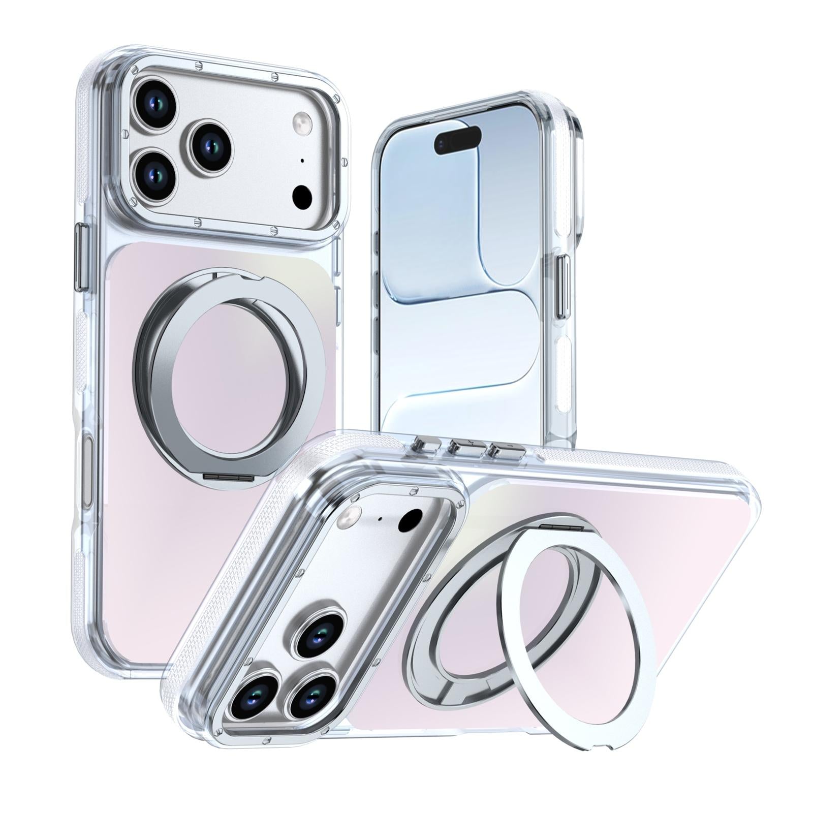 Compatible with iPhone 18 Pro Dual Color Gradient Discolor 360 Degree Rotation Holder Magnetic Phone Case - White