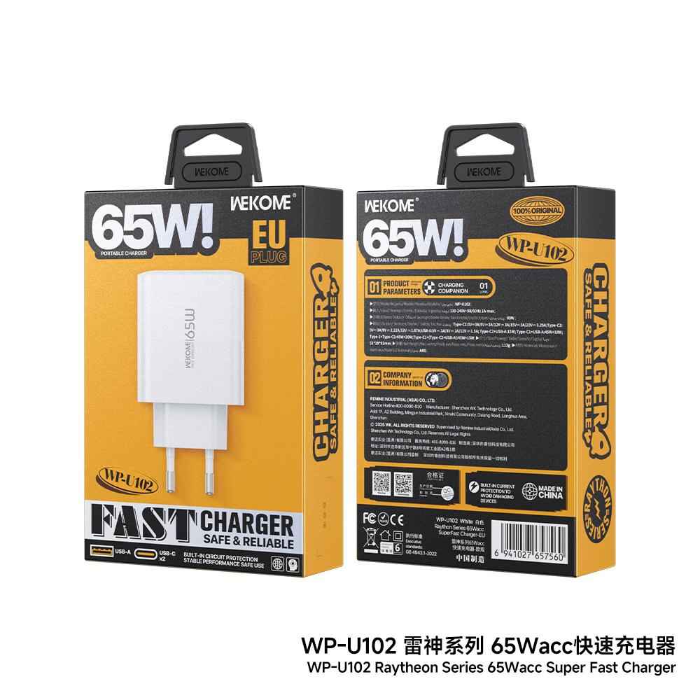 Uniqbuy For WK WP-U102 Raython Series 65W USB and Type-Cx2 Fast Charger, EU Plug(White)
