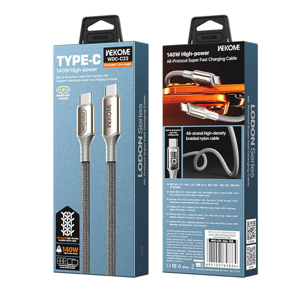Uniqbuy For WK WDC-C23 Ladon Type-C to Type-C 140W All-Protocol Super Fast Charging Cable, Length:1.2m(Grey)