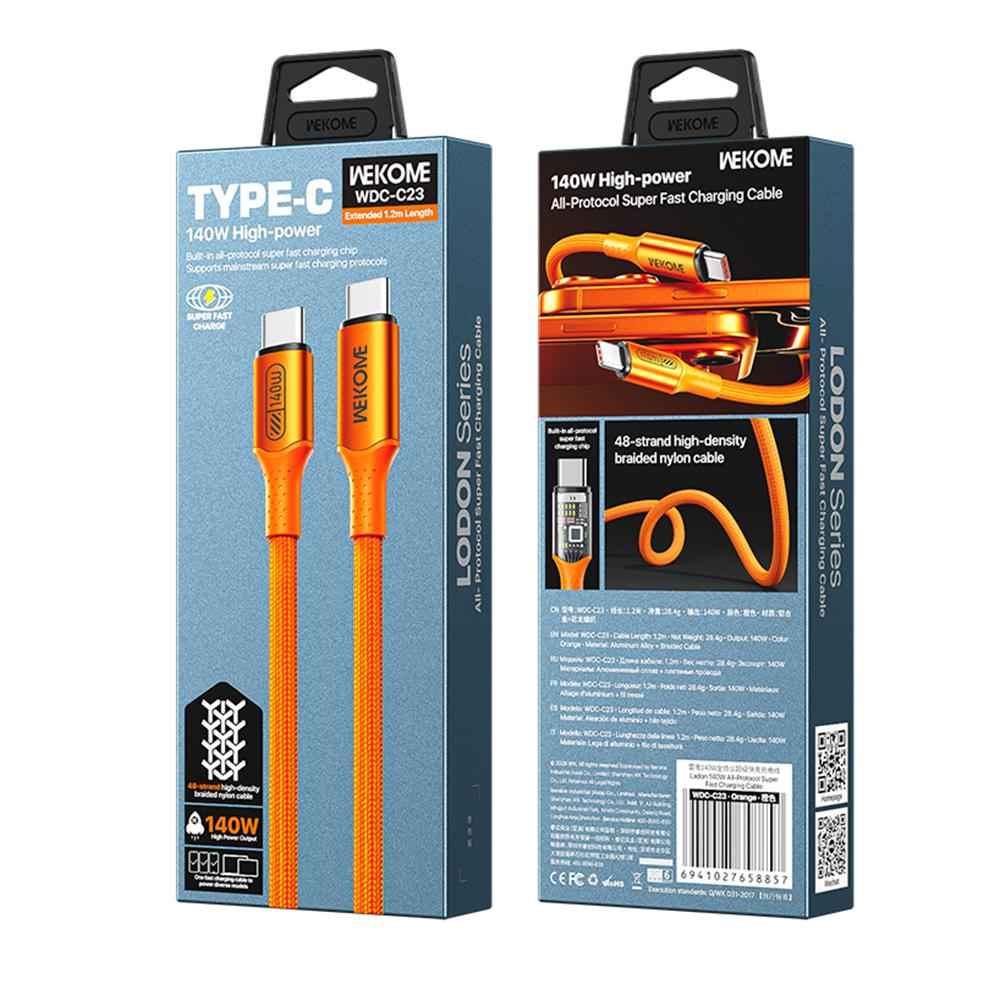 Uniqbuy For WK WDC-C23 Ladon Type-C to Type-C 140W All-Protocol Super Fast Charging Cable, Length:1.2m(Orange)