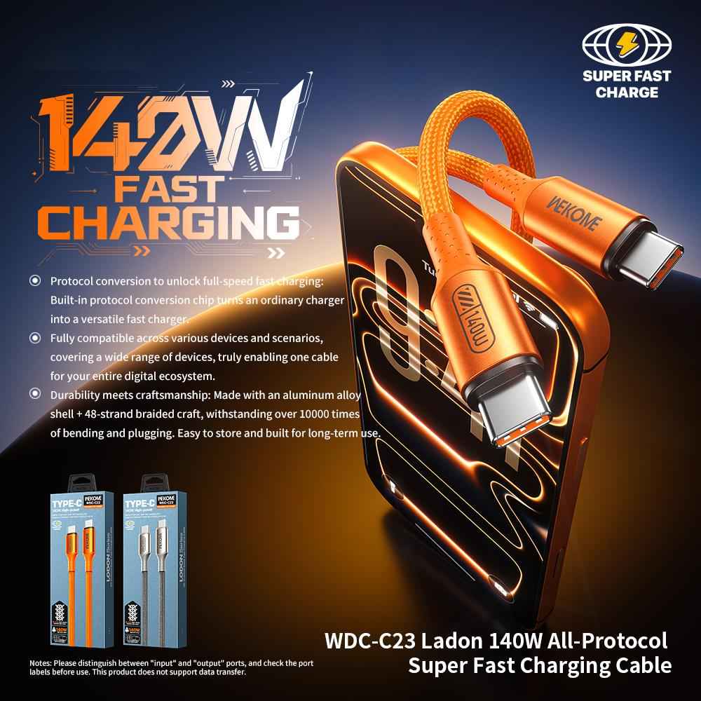 Uniqbuy For WK WDC-C23 Ladon Type-C to Type-C 140W All-Protocol Super Fast Charging Cable, Length:1.2m(Orange)
