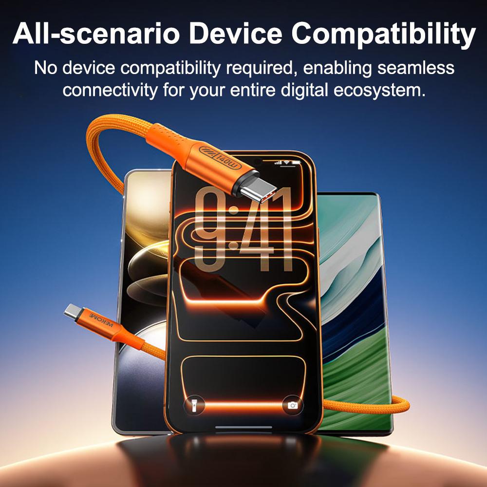 WK WDC-C23 Ladon Type-C to Type-C 140W All-Protocol Super Fast Charging Cable, Length:1.2m(Orange)