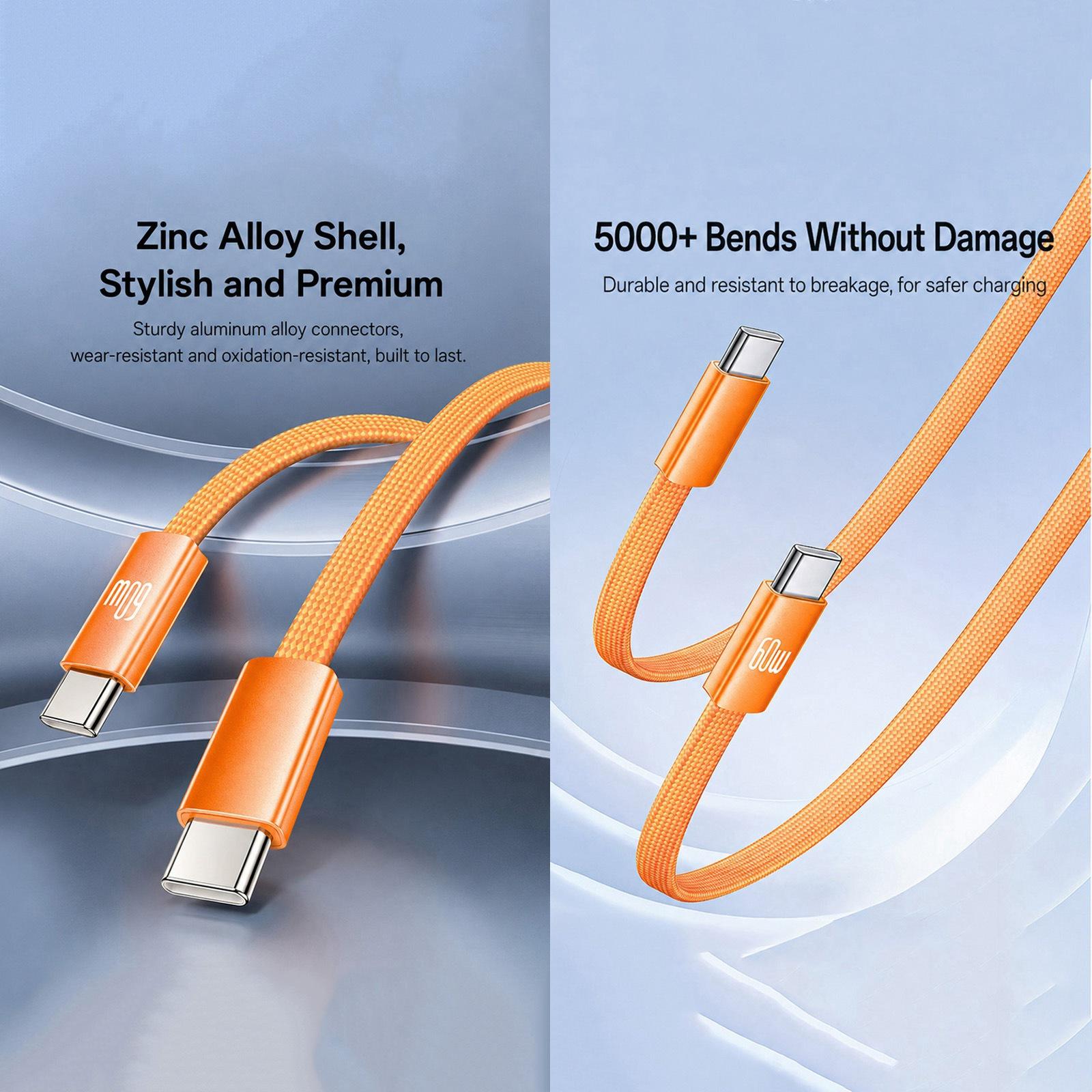 Yesido CA206 60W Type-C to Type-C Super Fast Charging Braided Data Cable, Length: 1.2m(Black)