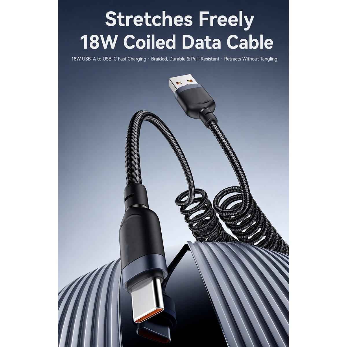 Uniqbuy For Yesido CA205C USB to Type-C Spring Charging Data Cable With Black cable tie, Length: 1.5m(Black)