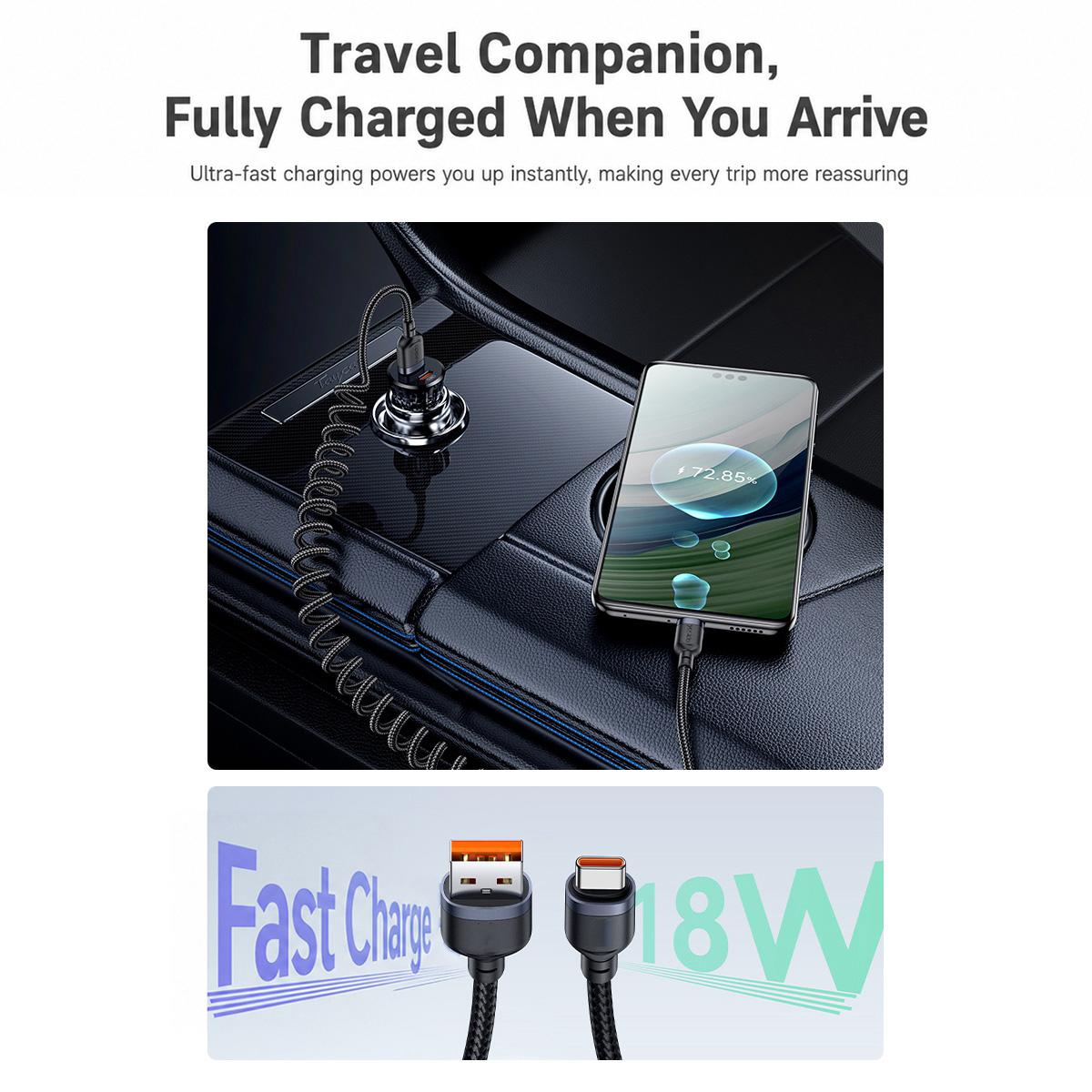 Yesido CA205C USB to Type-C Spring Charging Data Cable With Black cable tie, Length: 1.5m(Black)