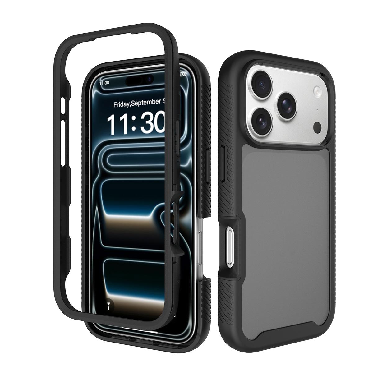 Compatible with iPhone 18 Pro Starry Sky Matte Two-Tone Shockproof TPU Dual-Layer PC Phone Case - Black