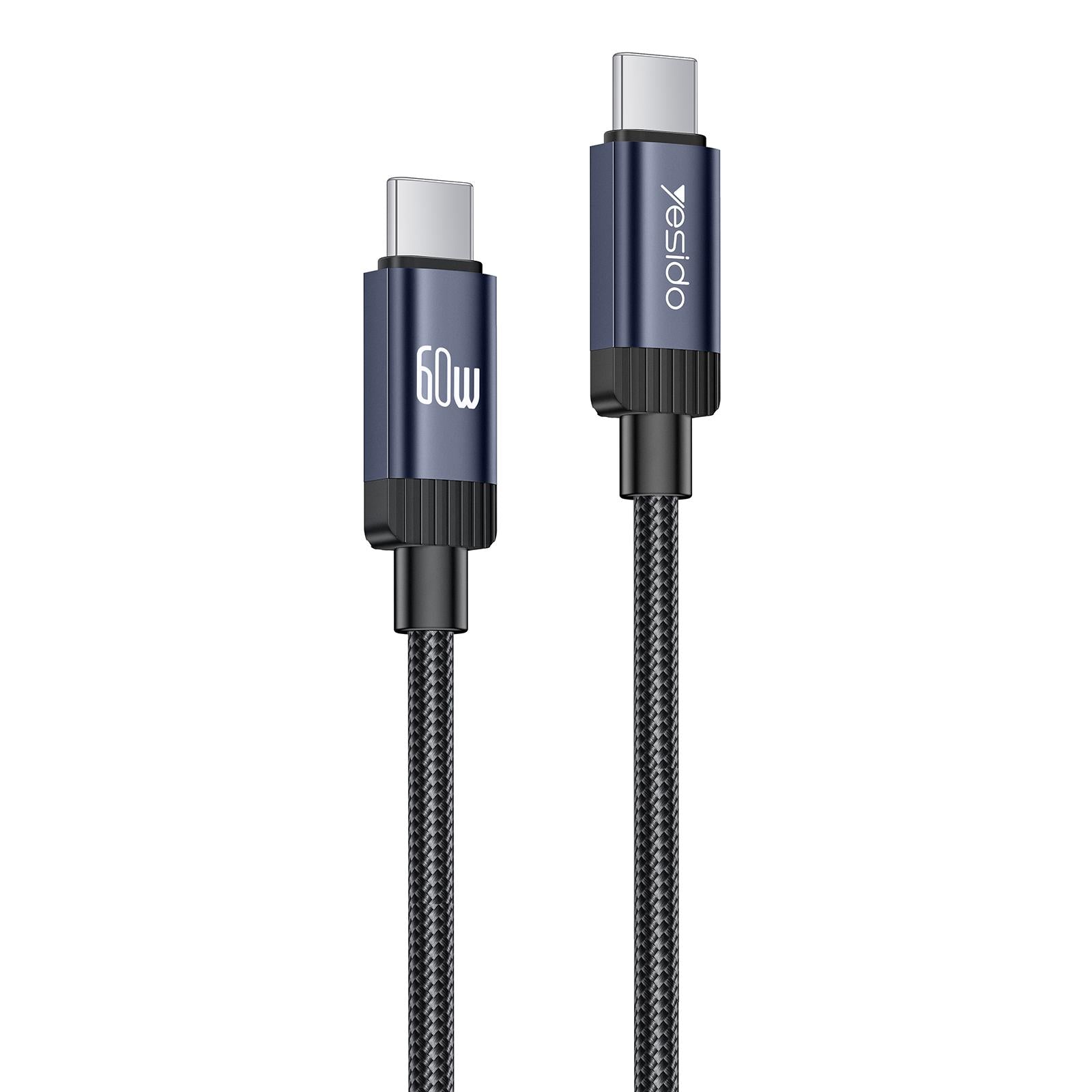Yesido CA204 PD60W USB-C / Type-C to USB-C / Type-C Braided Data Cable, Length:1m(Gun Grey)