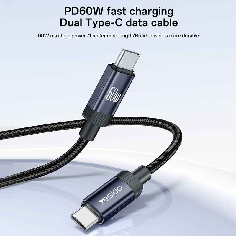 Uniqbuy For Yesido CA204 PD60W USB-C / Type-C to USB-C / Type-C Braided Data Cable, Length:1m(Gun Grey)