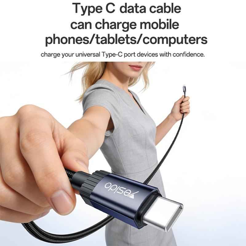 Uniqbuy For Yesido CA204 PD60W USB-C / Type-C to USB-C / Type-C Braided Data Cable, Length:1m(Gun Grey)