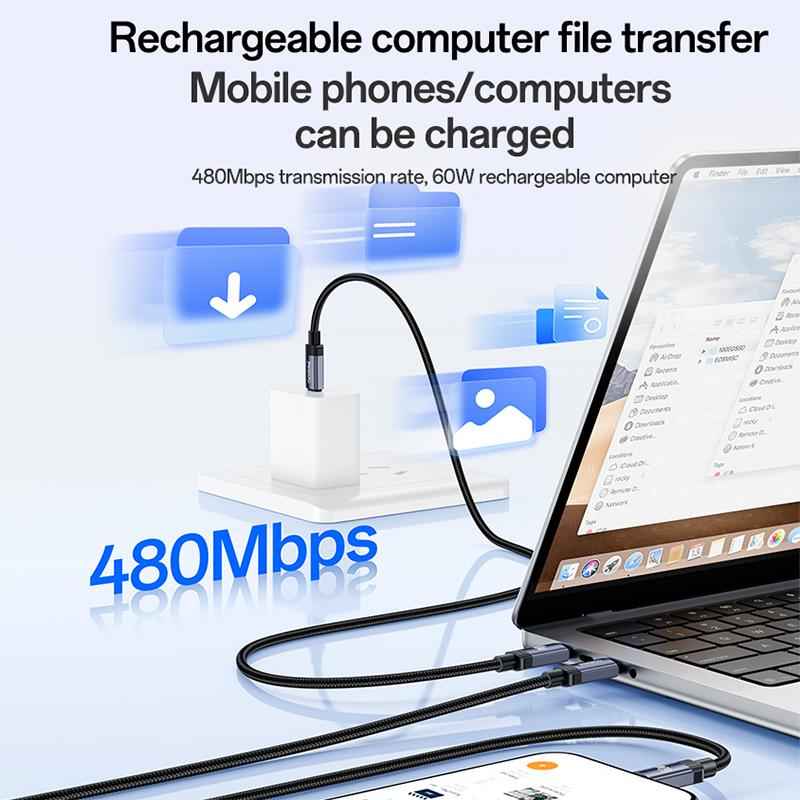 Uniqbuy For Yesido CA204 PD60W USB-C / Type-C to USB-C / Type-C Braided Data Cable, Length:1m(Gun Grey)