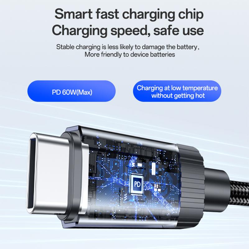 Yesido CA204 PD60W USB-C / Type-C to USB-C / Type-C Braided Data Cable, Length:1m(Gun Grey)