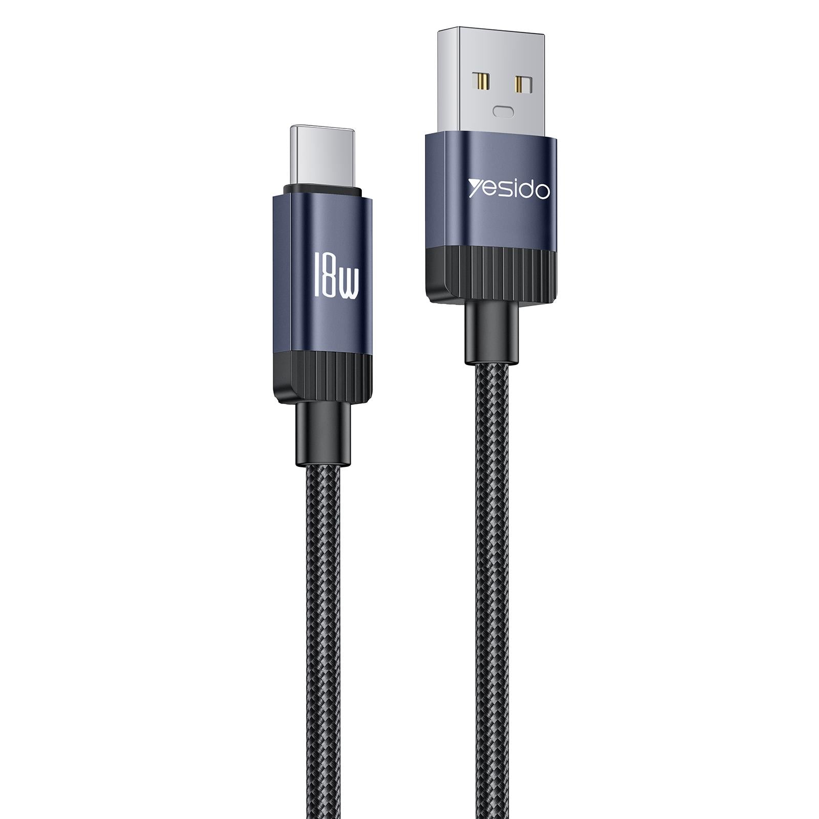 Yesido CA204C 18W USB to USB-C / Type-C Braided Data Cable, Length:1m(Gun Grey)