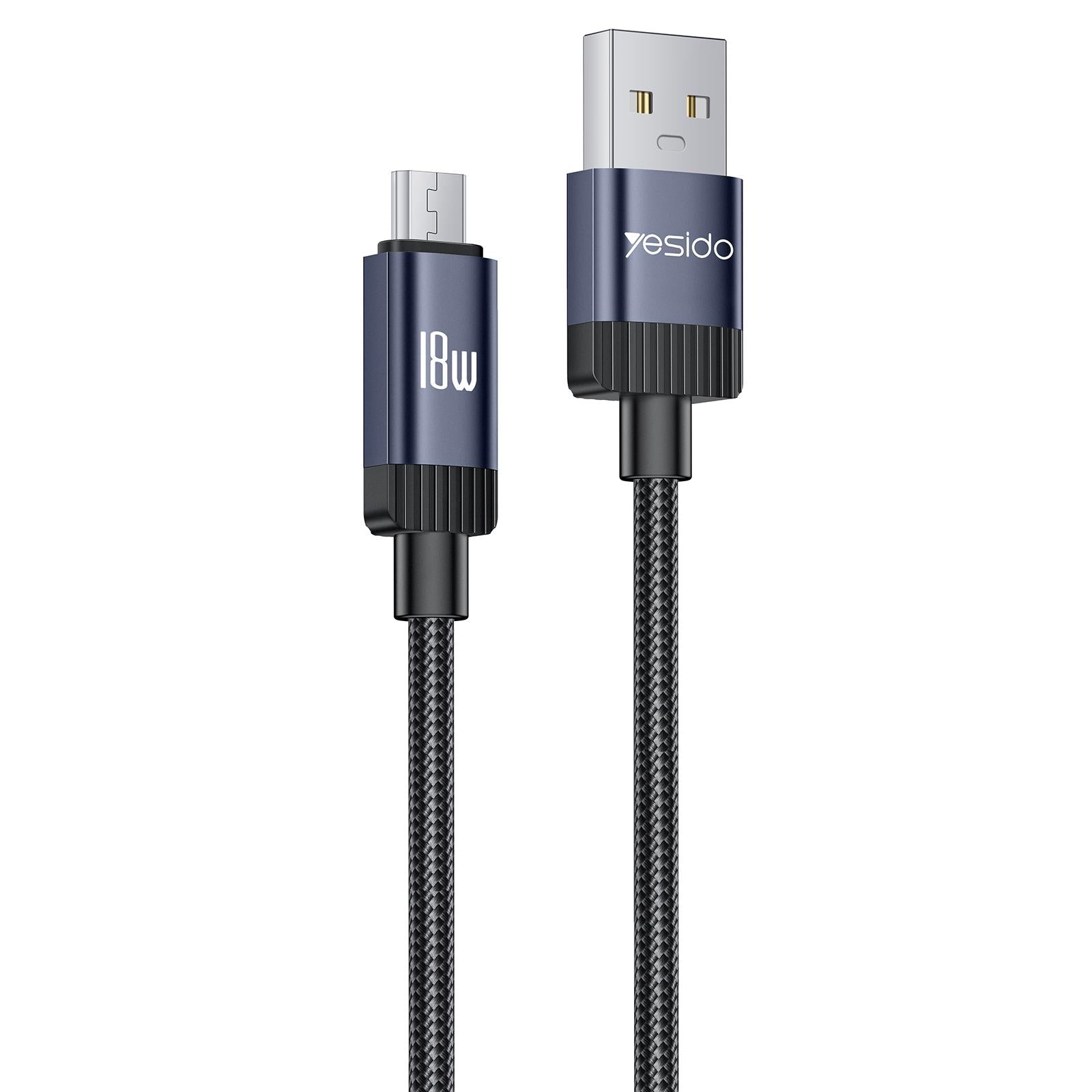 Yesido CA204M 18W USB to Micro USB Braided Data Cable, Length:1m(Gun Grey)