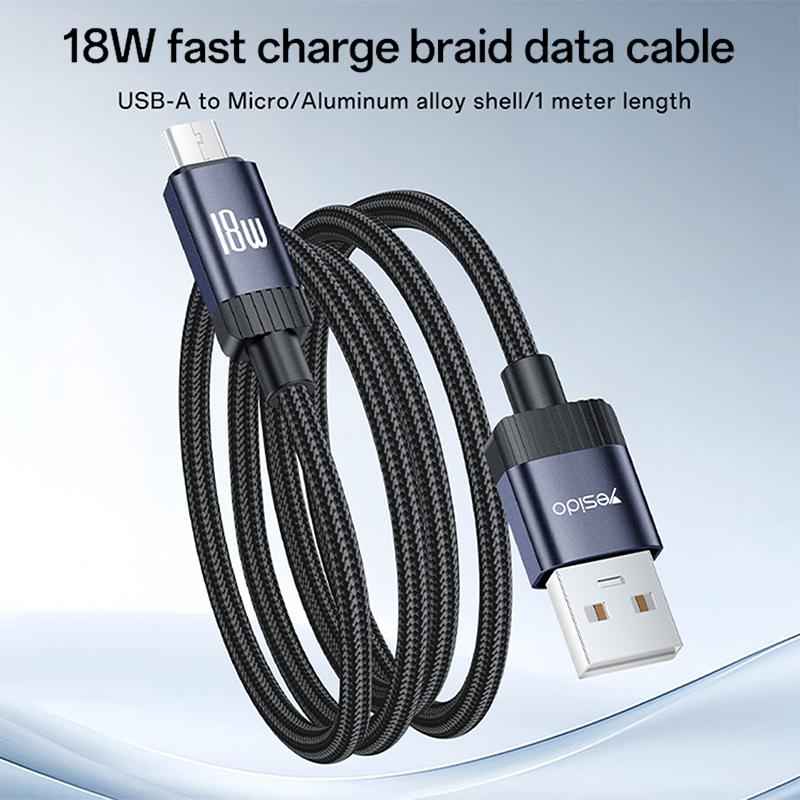 Uniqbuy For Yesido CA204M 18W USB to Micro USB Braided Data Cable, Length:1m(Gun Grey)