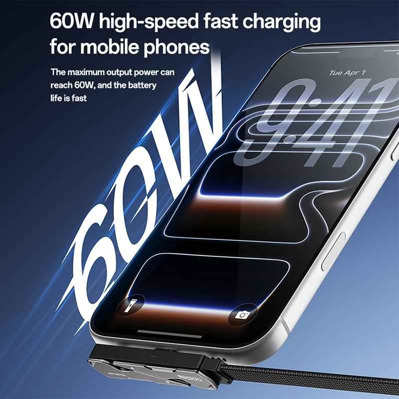 Uniqbuy For Yesido CA207 60W Type-C to Type-C Elbow Fast Charging Data Cable with Phone Holder, Length:1.2m(Gun Black)