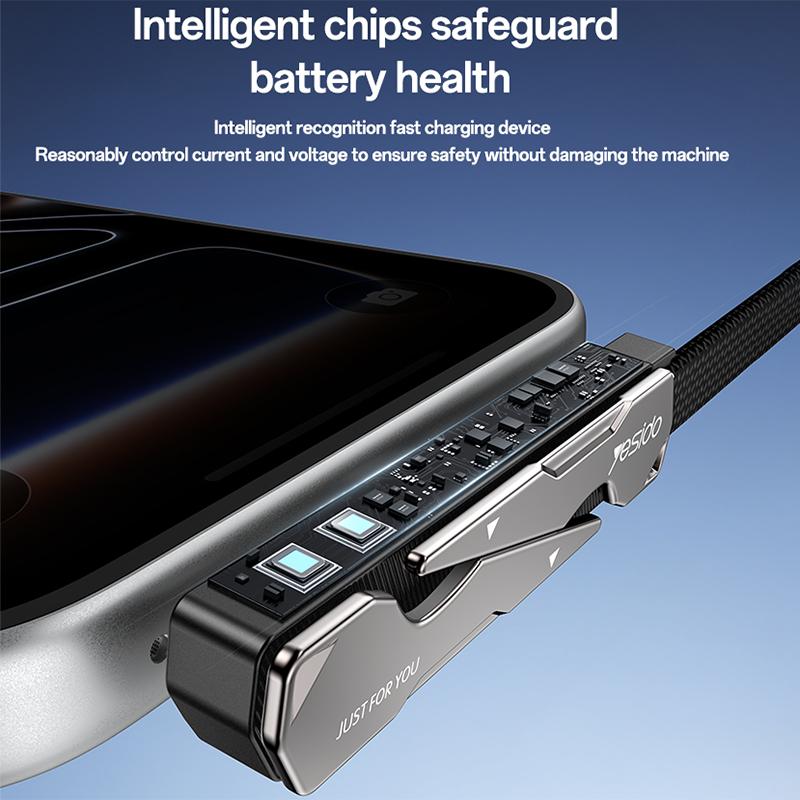 Yesido CA207 60W Type-C to Type-C Elbow Fast Charging Data Cable with Phone Holder, Length:1.2m(Gun Black)