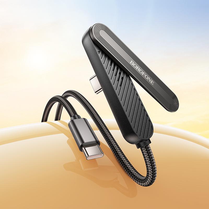 Borofone BX125 Type-C to Type-C Phone Holder 60W Elbow Fast Charging Data Cable, Length: 1m(Black)