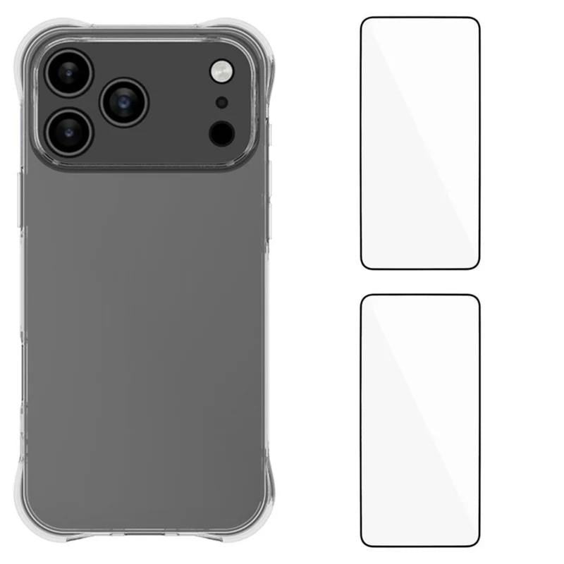Compatible with iPhone 18 Pro WANLONFENG Transparent Four-Corner Shockproof TPU Phone Case with 2pcs Screen Films - Transparent