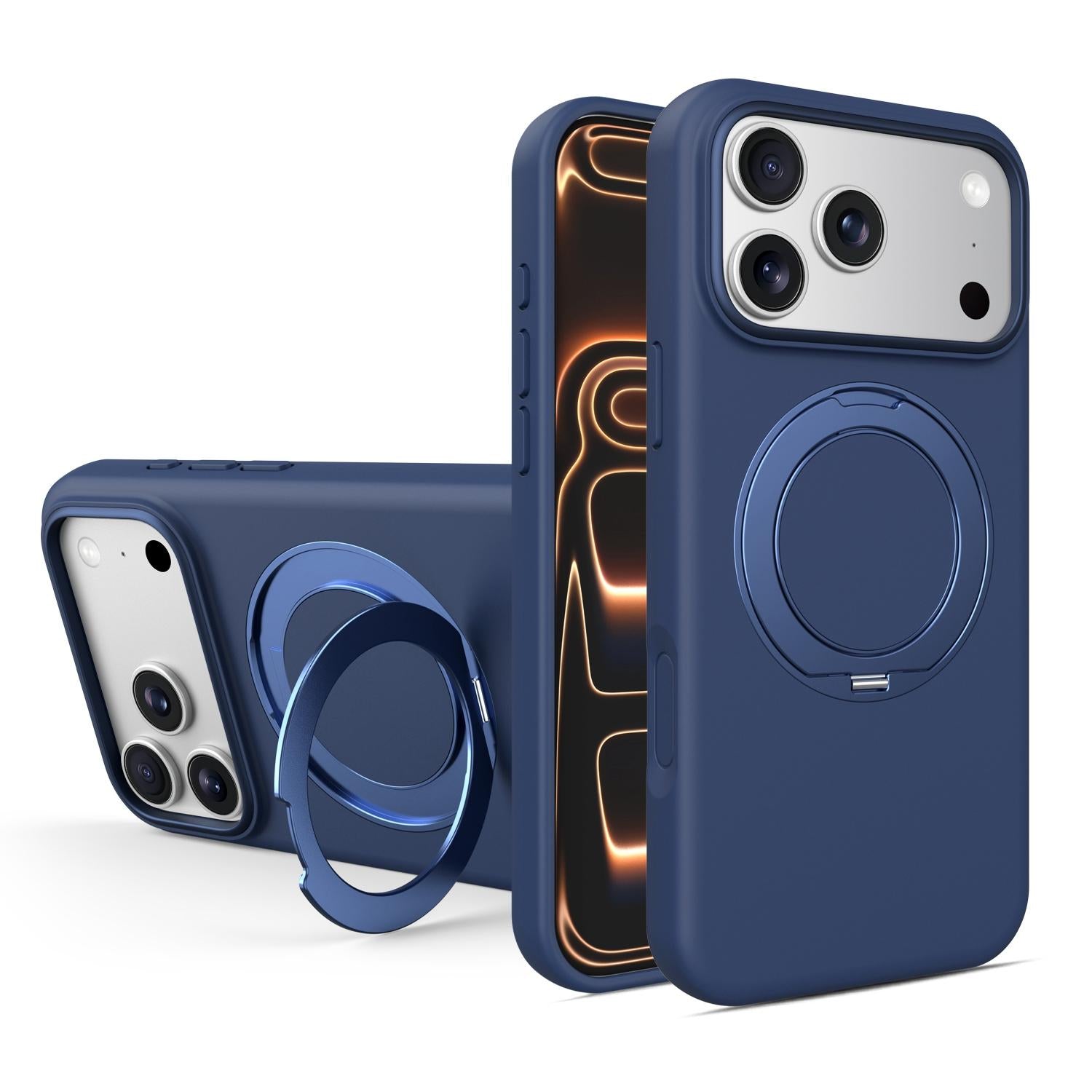 Compatible with iPhone 18 Pro & 17 Pro Liquid Silicone Magnetic Phone Case with Rotating Stand - Royal Blue