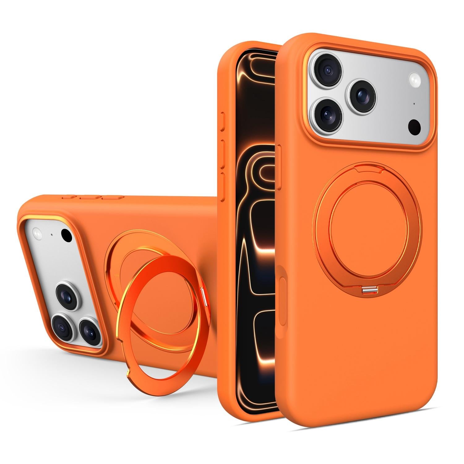 Compatible with iPhone 18 Pro & 17 Pro Liquid Silicone Magnetic Phone Case with Rotating Stand - Orange
