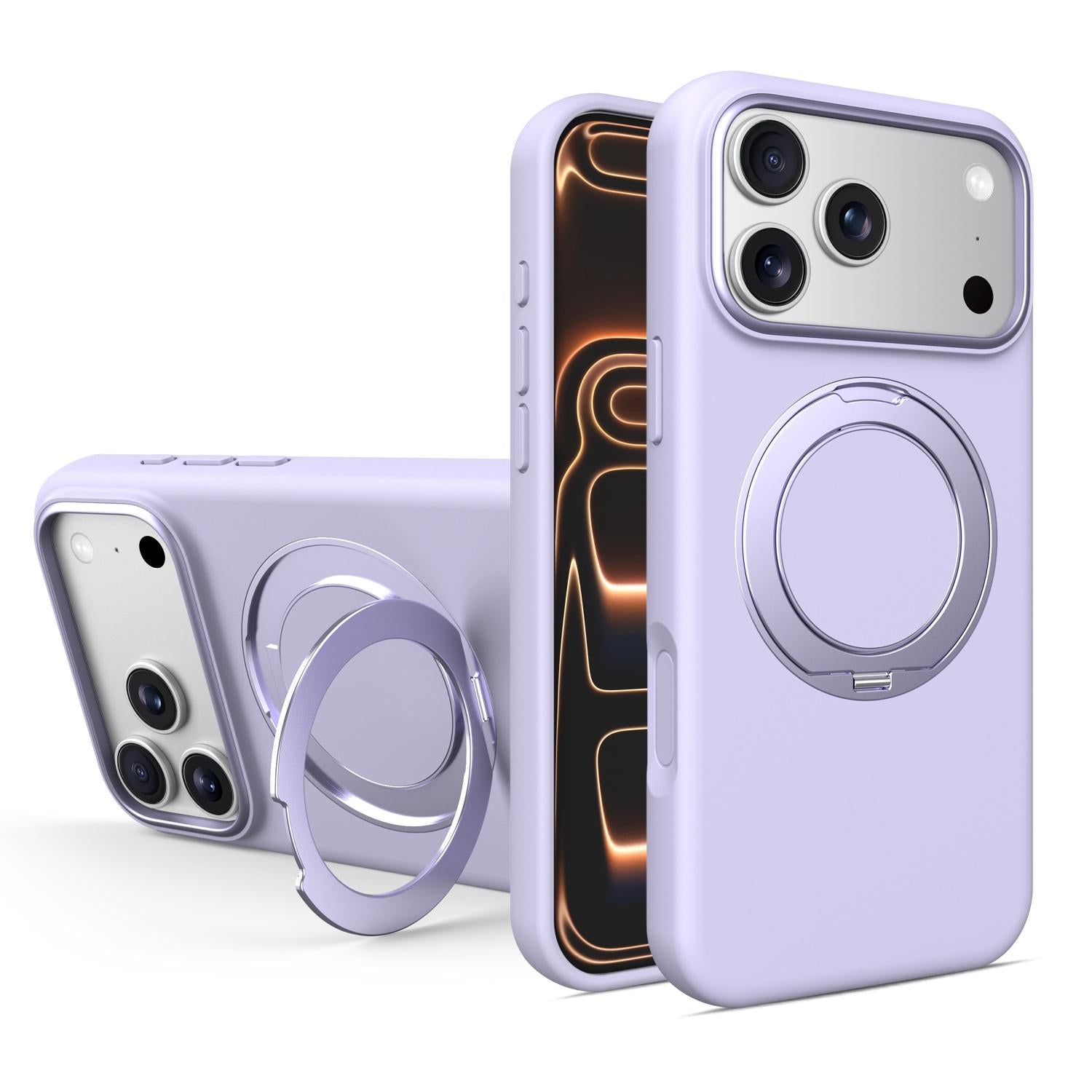 Compatible with iPhone 18 Pro & 17 Pro Liquid Silicone Magnetic Phone Case with Rotating Stand - Purple