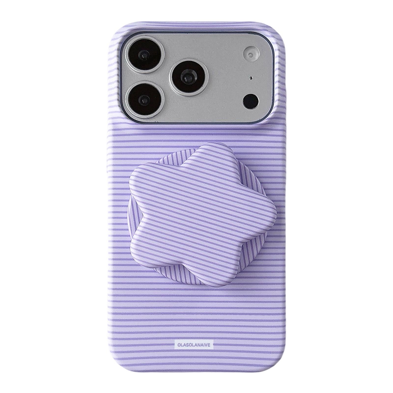 Compatible with iPhone 18 Pro & 17 Pro Macaron Striped Full Coverage PC Phone Case with Star Holder - Purple