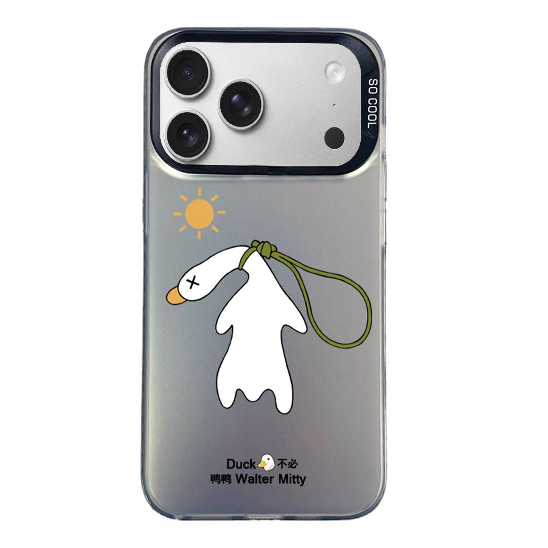 Compatible with iPhone 18 Pro & 17 Pro Colorful Silver Pattern PC Dual-Layer TPU Phone Case - Black Duck