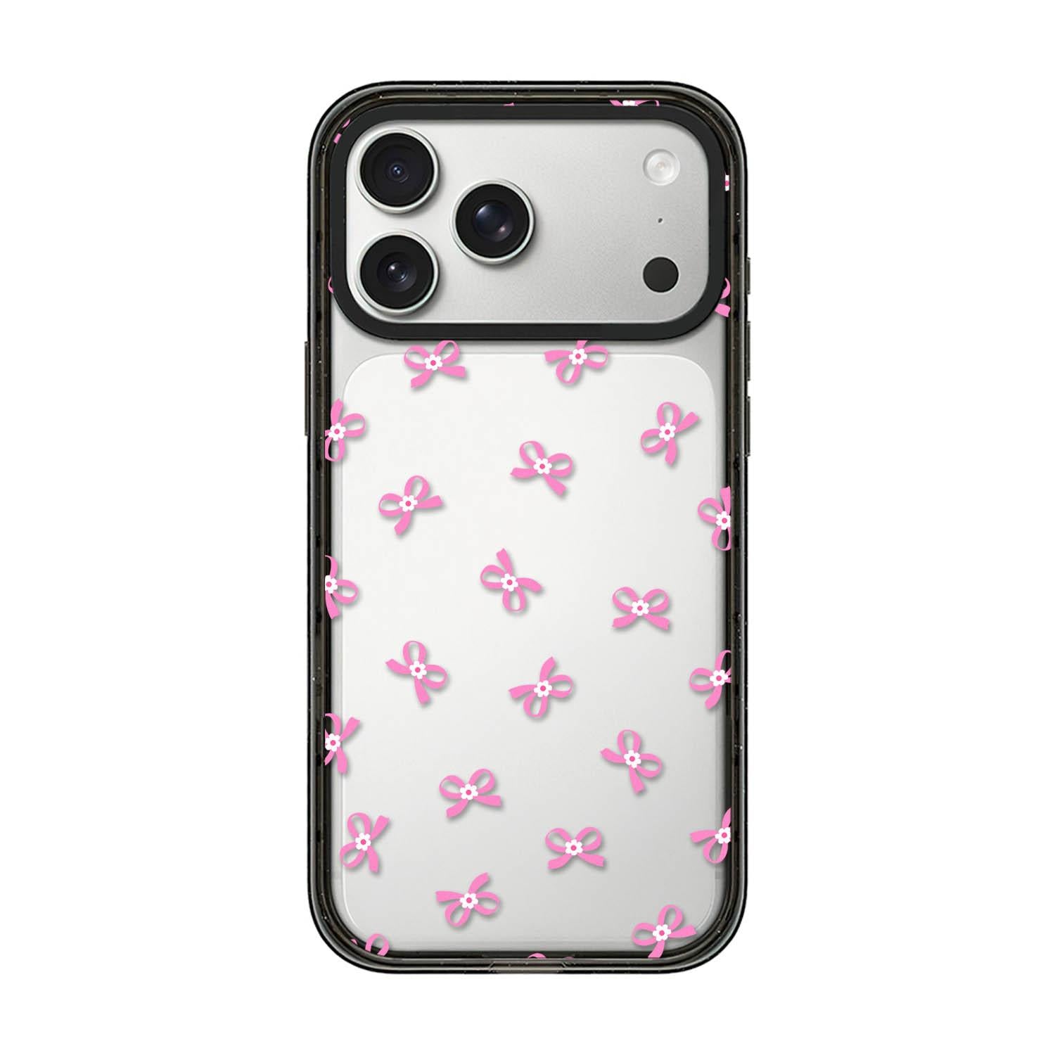 Compatible with iPhone 18 Pro & 17 Pro French Style Star Bow Transparent Acrylic TPU Phone Case - Pink Bow