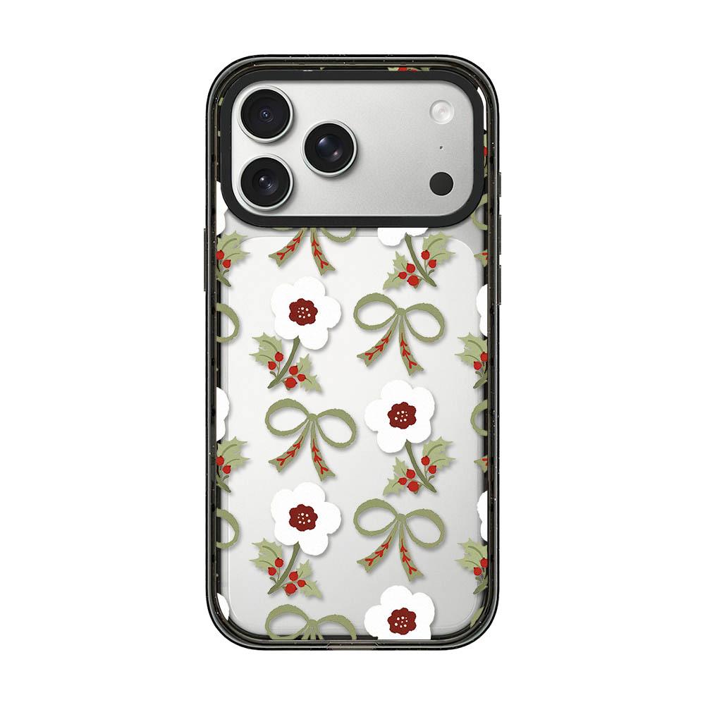 Compatible with iPhone 18 Pro & 17 Pro Christmas Print Transparent Acrylic TPU Phone Case - Floral Bow