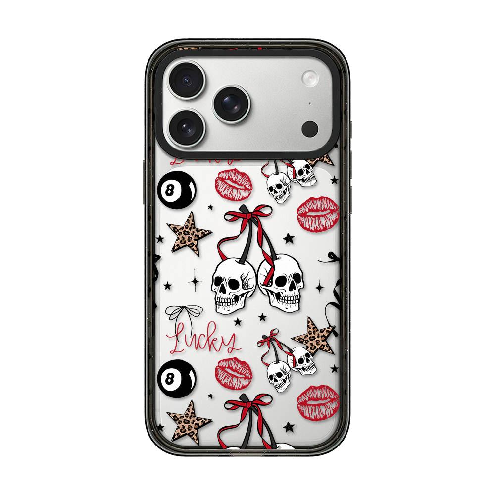 Compatible with iPhone 18 Pro & 17 Pro Leopard Print Bow Print transparent Acrylic TPU Phone Case - Skull Red Lips