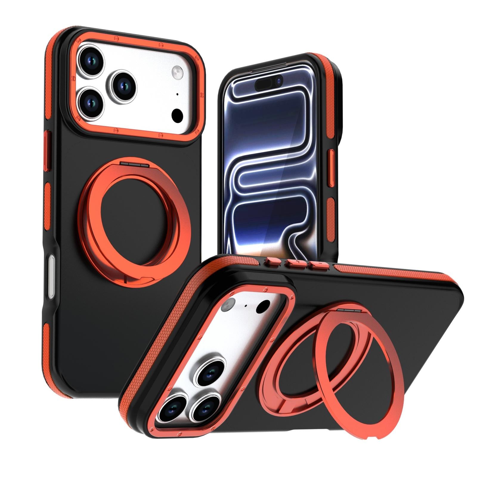 Compatible with iPhone 18 Pro Dual Color Skin Feel 360 Degree Rotation Holder Magnetic Phone Case - Orange