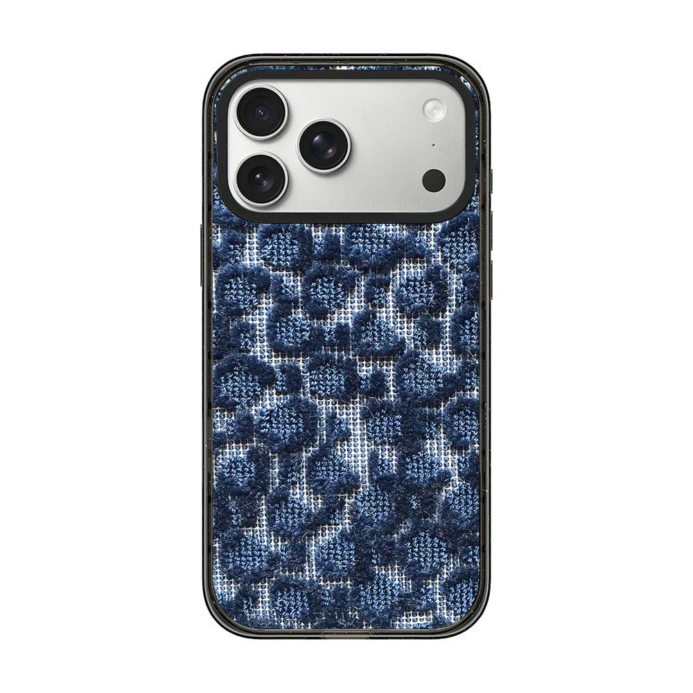 Compatible with iPhone 18 Pro & 17 Pro Denim Knit Printed Acrylic TPU Phone Case - Blue Houndstooth