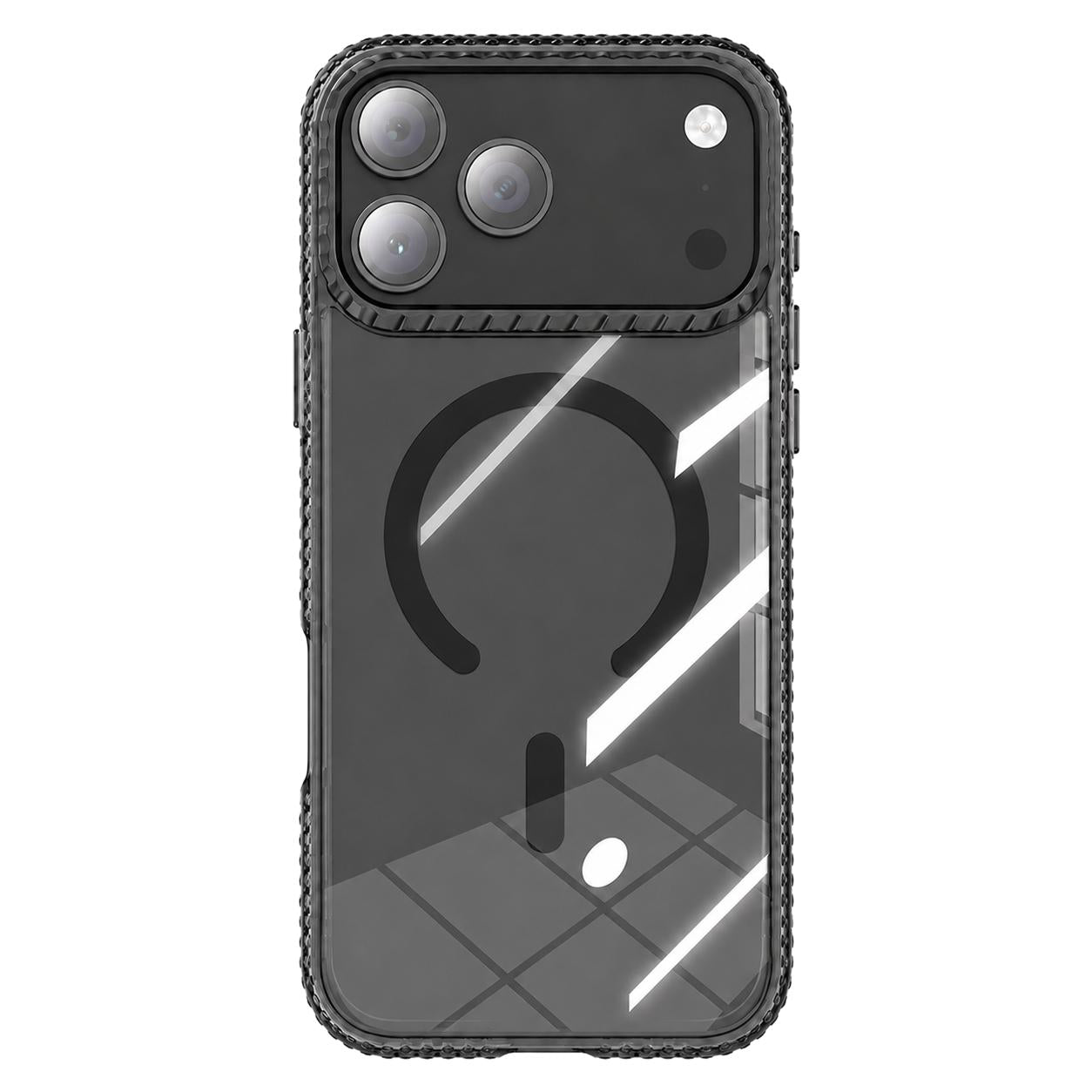 Compatible with iPhone 18 Pro & 17 Pro Kylin Pattern Transparent Magnetic Phone Case - Transparent Black