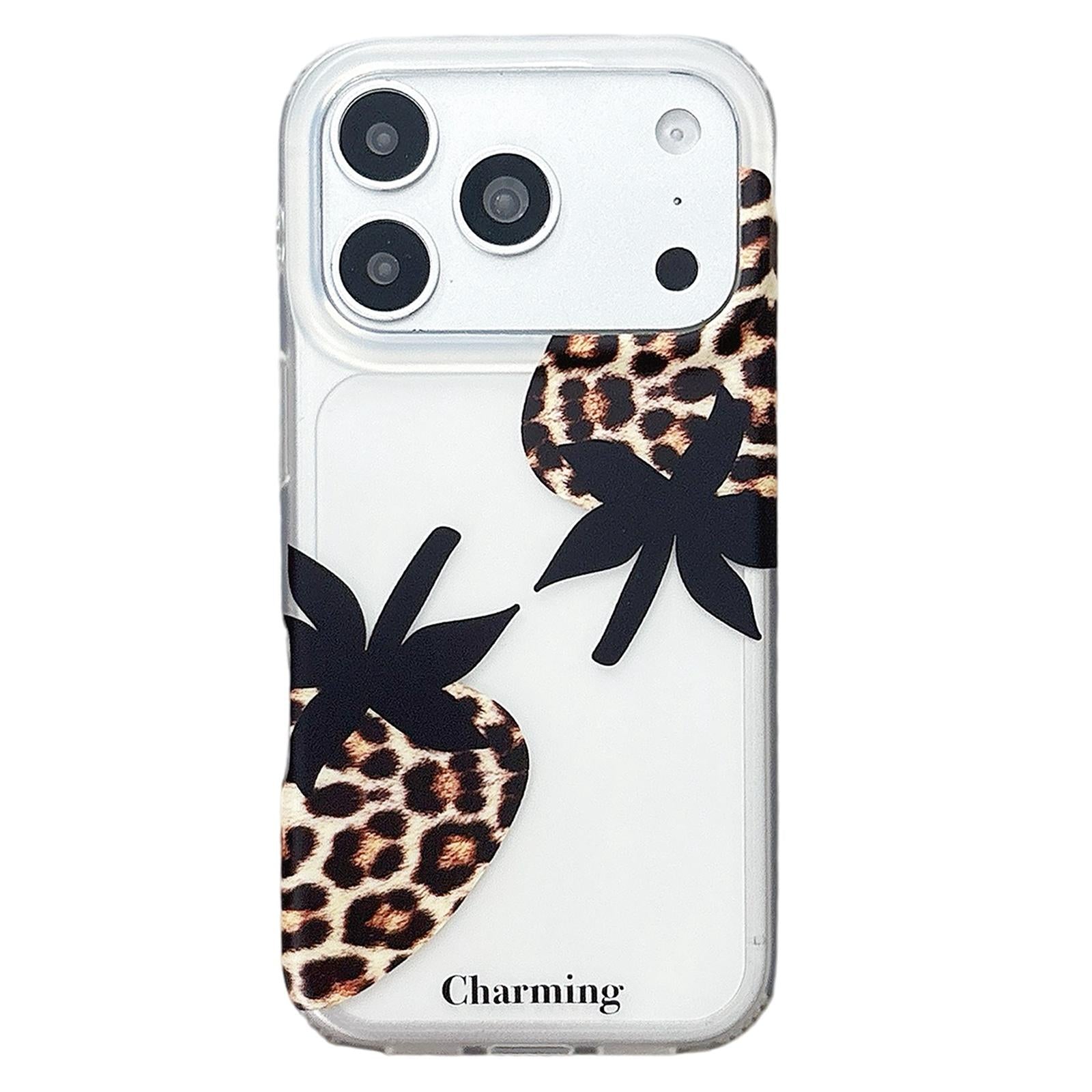 Compatible with iPhone 18 Pro & 17 Pro Double Layer Frosted Pattern TPU Phone Case - Leopard Print Strawberry