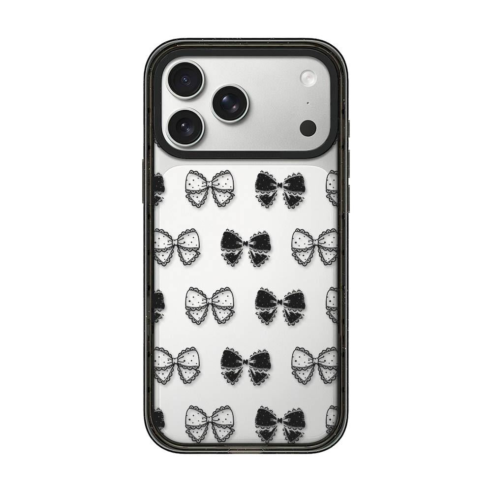 Compatible with iPhone 18 Pro & 17 Pro Lace Bow Printed Acrylic TPU Phone Case - Lace Polka Dot Bow