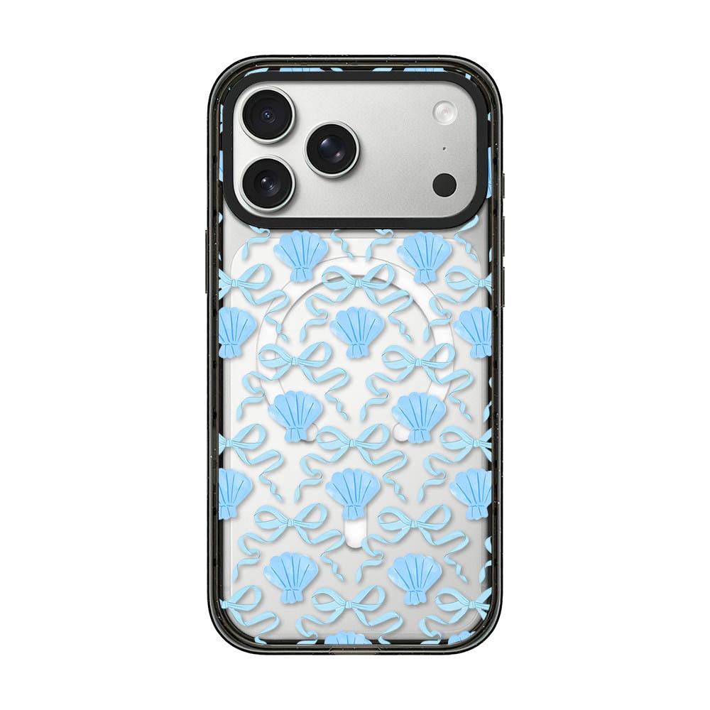 Compatible with iPhone 18 Pro & 17 Pro Seashell Bow Transparent Magnetic Acrylic TPU Phone Case - Light Blue Seashell Bow