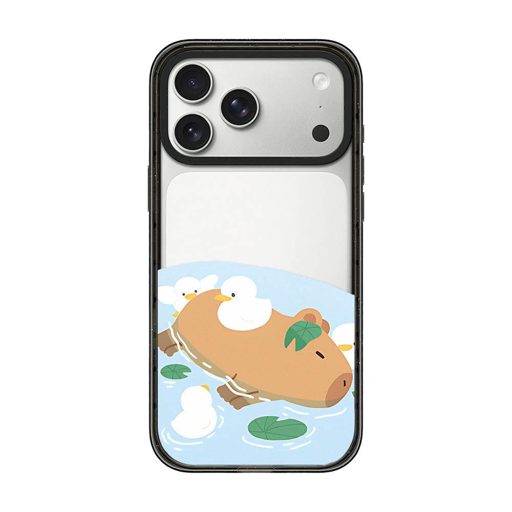 Compatible with iPhone 18 Pro & 17 Pro Cute Capybara Cartoon Print Acrylic TPU Phone Case - Pond Capybara Ducklings