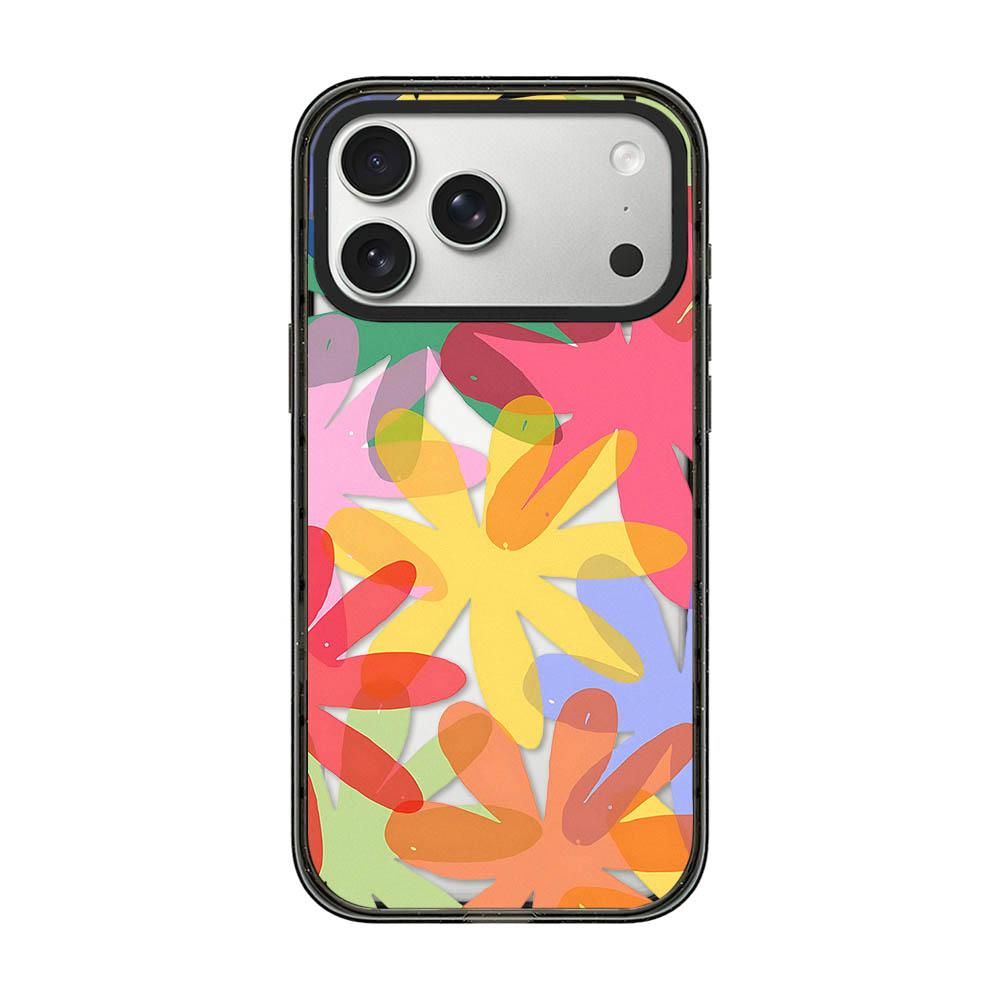 Compatible with iPhone 18 Pro & 17 Pro Colorful Balloon Pattern Transparent Acrylic TPU Phone Case - Layered Colorful Flowers