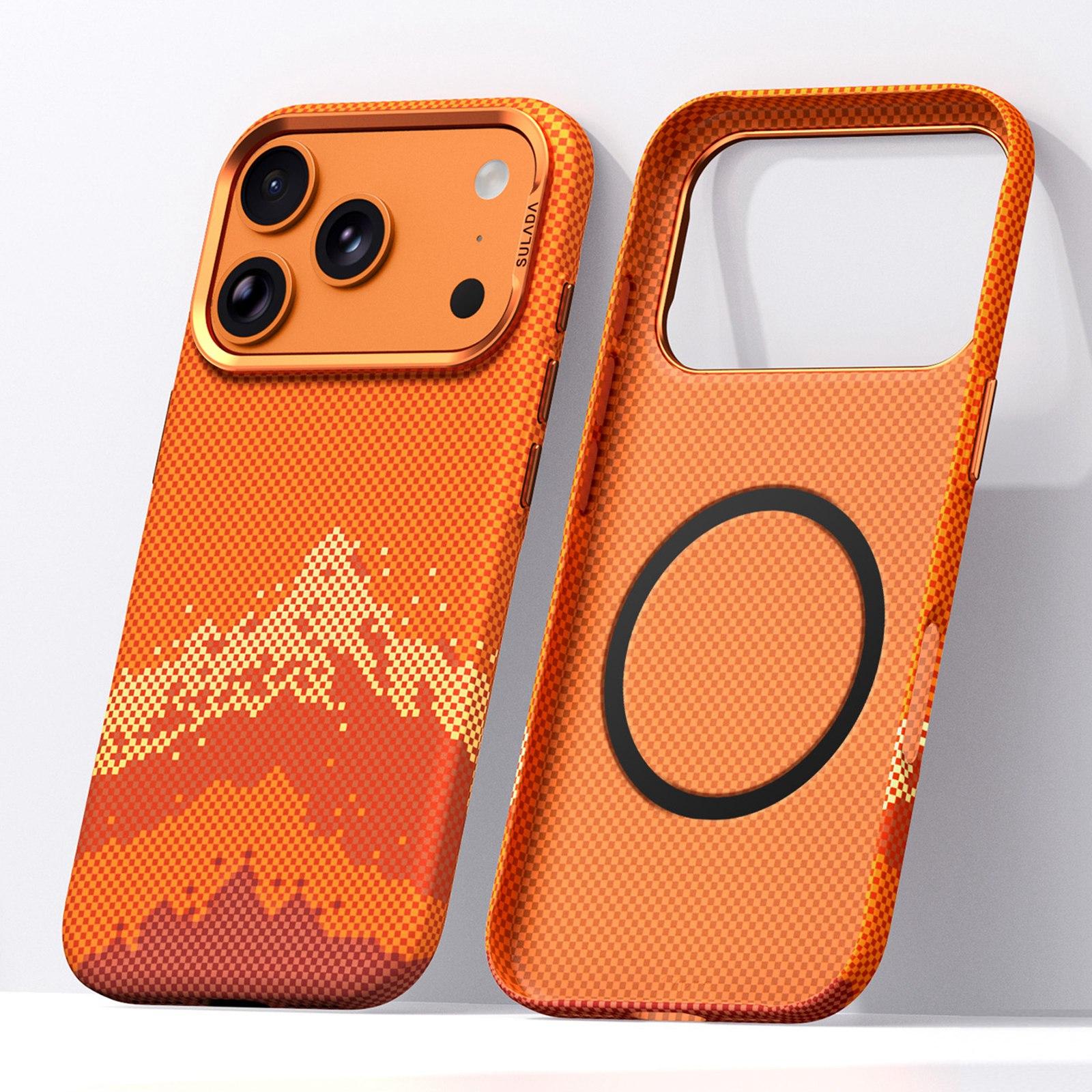 Compatible with iPhone 18 Pro SULADA Kevlar Pixel Grid Texture Magnetic Phone Case - Orange