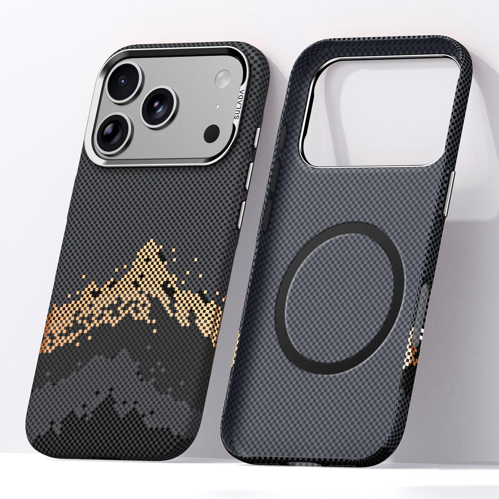 Compatible with iPhone 18 Pro SULADA Kevlar Pixel Grid Texture Magnetic Phone Case - Black