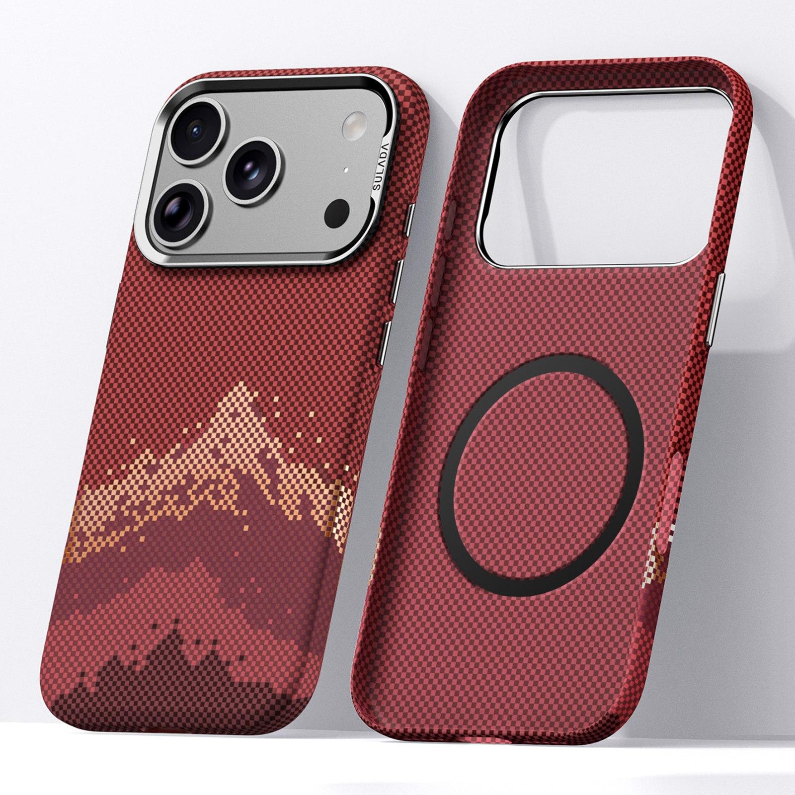 Compatible with iPhone 18 Pro SULADA Kevlar Pixel Grid Texture Magnetic Phone Case - Red