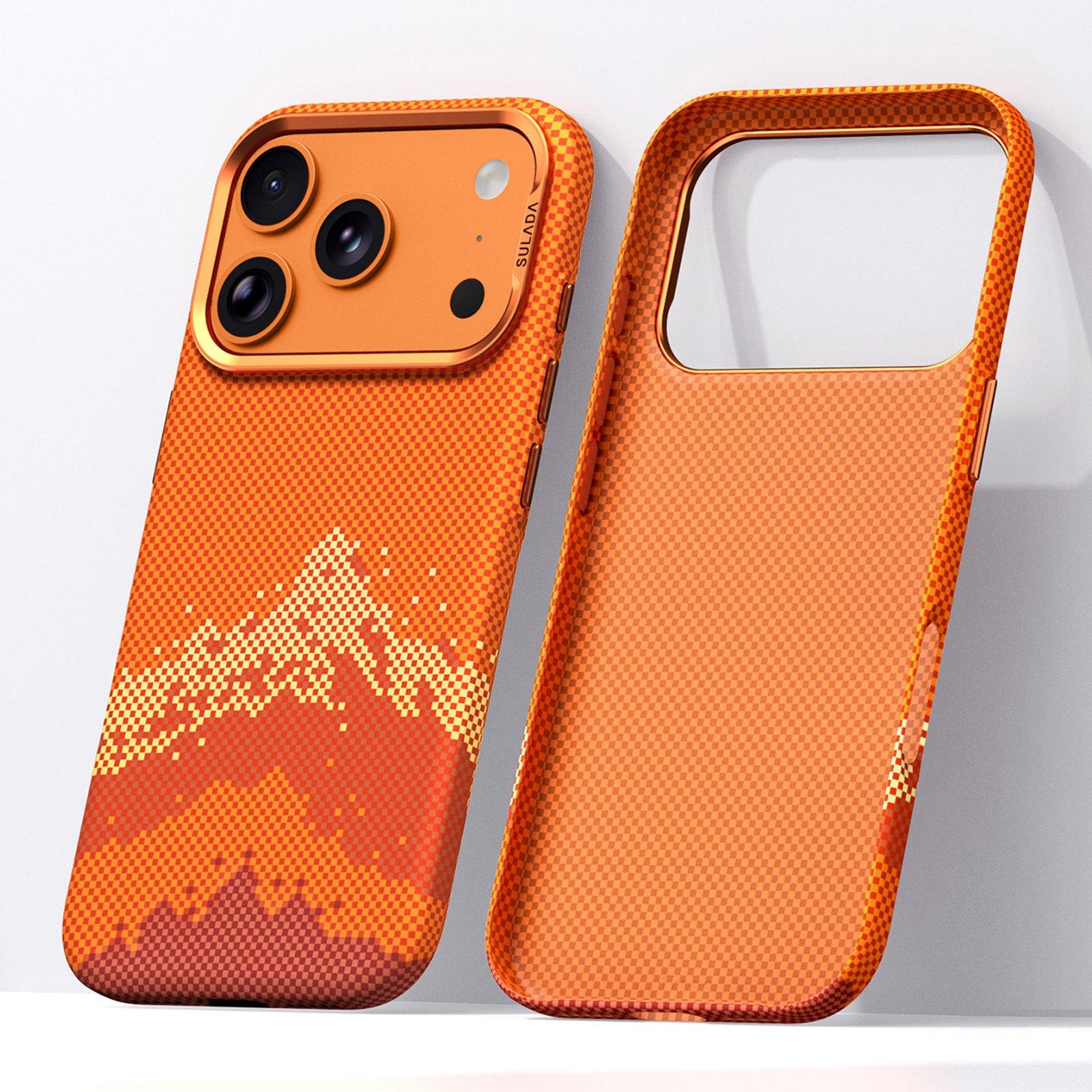Compatible with iPhone 18 Pro SULADA Kevlar Pixel Grid Texture Skin Feel Phone Case - Orange