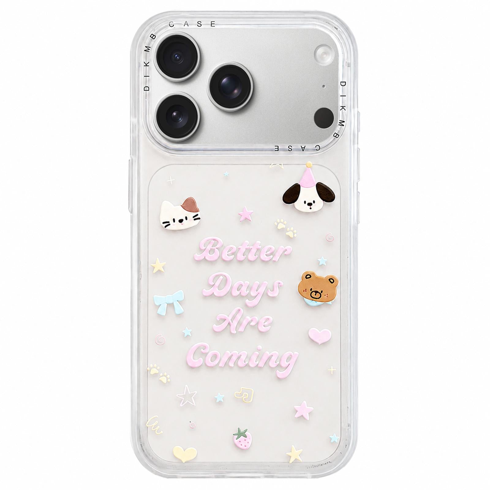 Compatible with iPhone 18 Pro & 17 Pro Skin Feel Frosted Cartoon Sticker Acrylic Phone Case - Inspirational English Animal Heads